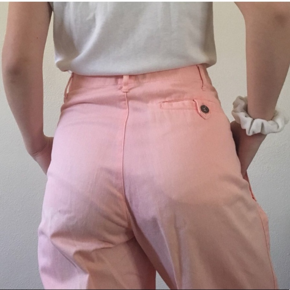 high waisted pink trousers